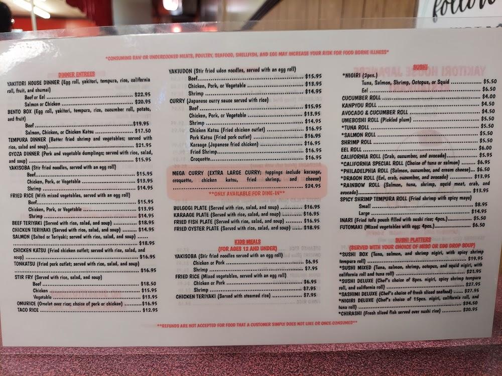 Yakitori House Restaurant Menu